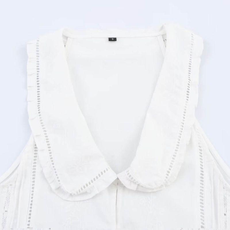 Kaslead New Arrival Women's Clothing Fashion Style Fashion Small Round Lapel Embroider Sleeveless Tops 0881041 251