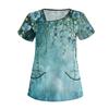 Women's Casual  Print Short Sleeve Sloping Collar Workwear Top With Double Pockets