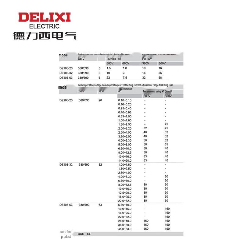 Delixi DZ108 Series Motor Circuit Breaker