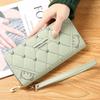 Fashion PU Leather Long Wallet Zipper Large Capacity Coin Purse Embroidery Wristlet Handbag Women