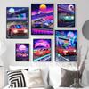 Современная живопись на холсте Искусство уличные гонки Токио Nissan GTR Synthwave Neon 80S Постер Украшение стены Искусство Гостиная Домашний декор