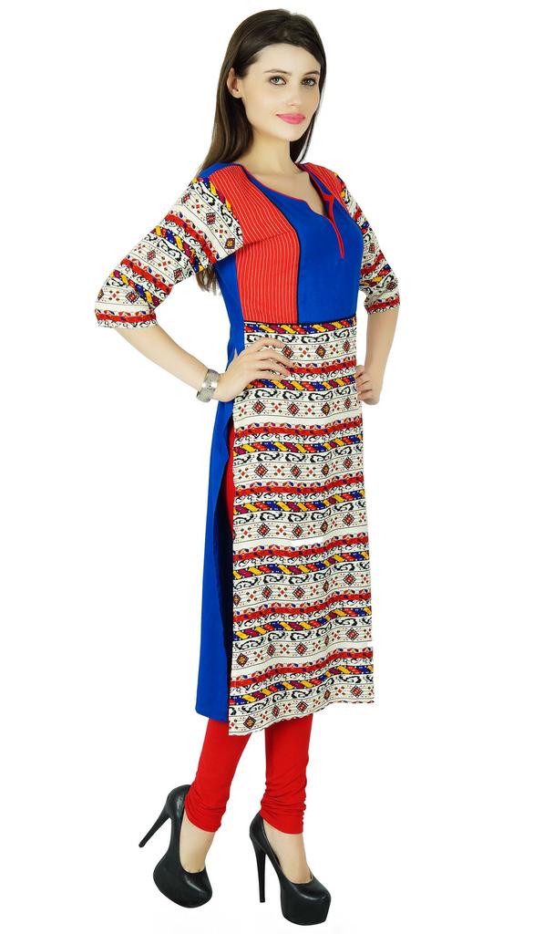 Bimba Womens 3 4 Sleeve Rayon Kurta Regular Fit Printed Kurti Indian Casual