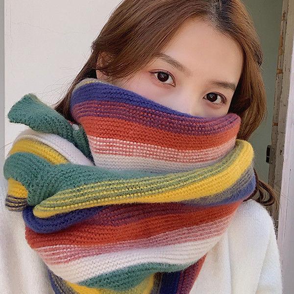 Утеплитель для шеи, радужные зимние шарфы для женщин, толстые шарфы