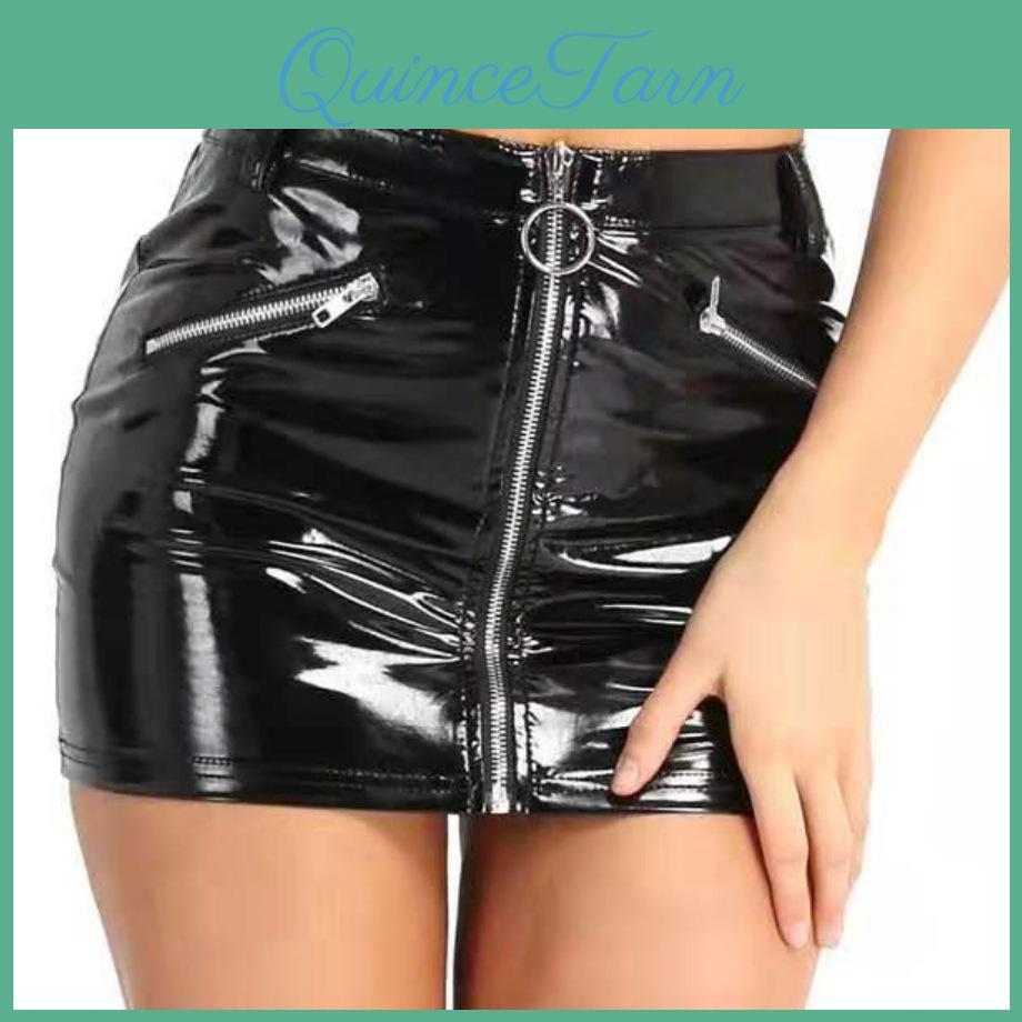 Pencil Women Sexy Skirts Mini Black Faux Leather Pvc Zipper Skirt Lingerie Erotic Slim Party Clubwear Babydoll