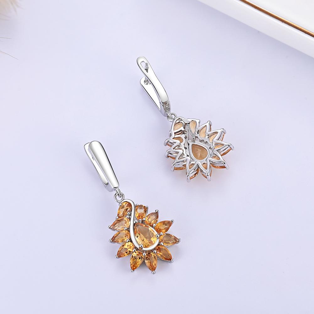 Серьги из стерлингового серебра 925 пробы с натуральным цитрином и драгоценными камнями. Изящные ювелирные украшения. Подарок на годовщину и банкет для женщин.