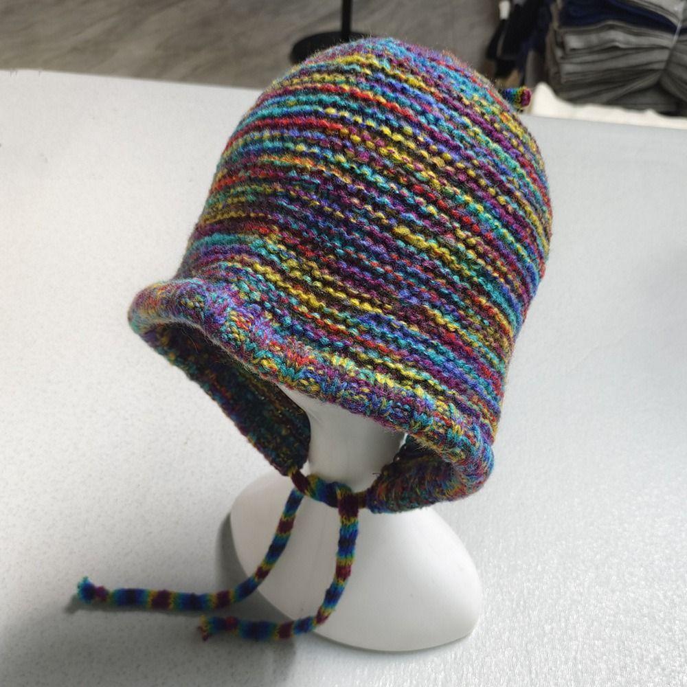 Colorful Warm Beanie Hat Fashion Gradient Woolen Cap New Rainbow Knitted Hat