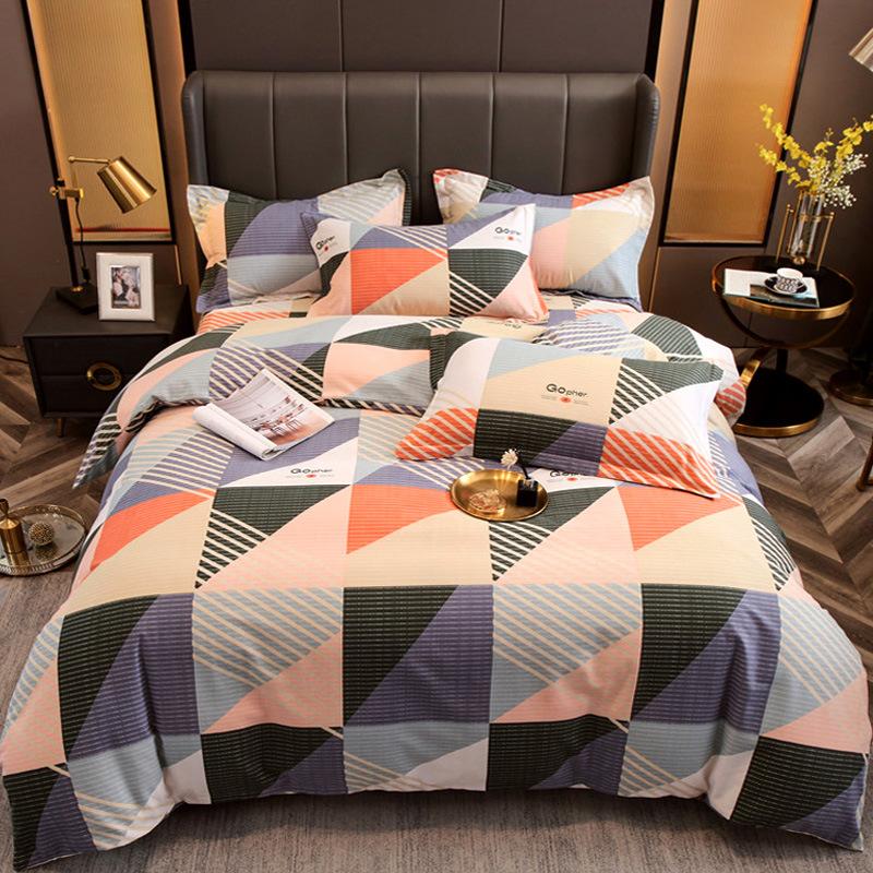 Комплект из четырех предметов из плотного хлопкового потертого материала, легкое роскошное теплое одеяло из чистого хлопкового набивного потертого материала, комплект из четырех предметов из простыни