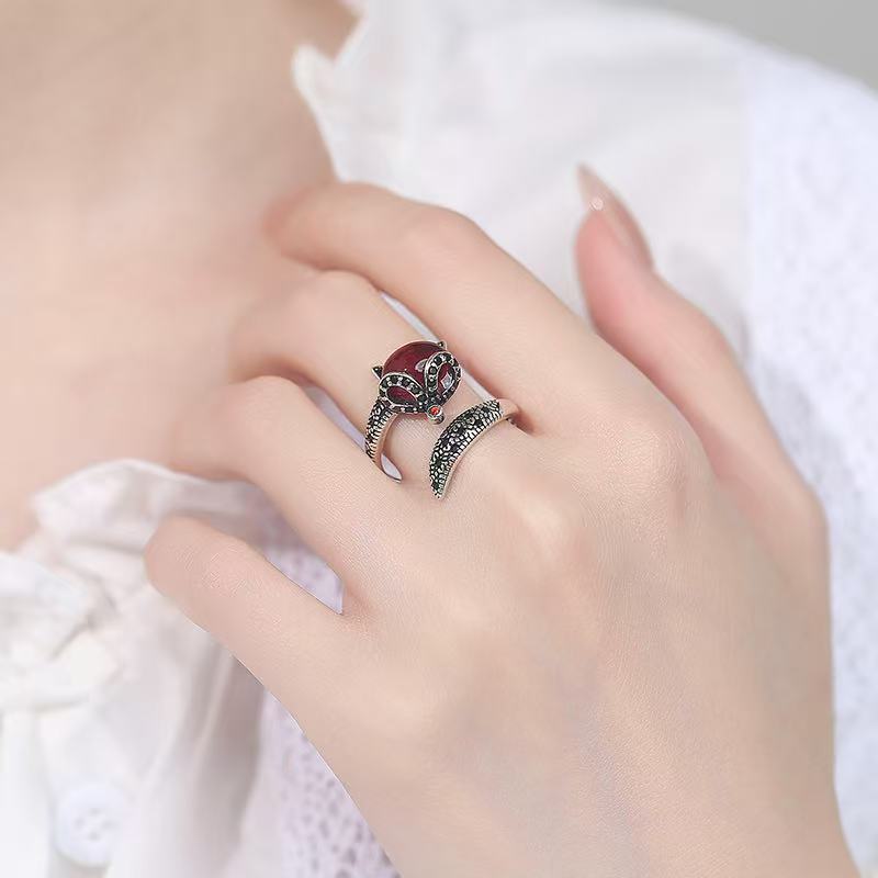 925 Sterling Silver Vintage Fox Ring Adjustable Simplicity Fashion Exquisite for Women Girlfriend Jewelry Wedding Gifts