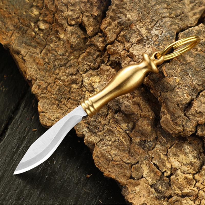 Brass Color Handle Sharp Pocket Knife Portable Unpacking Mini Knife Keychain Pendant Utility Outdoor Camping Tools