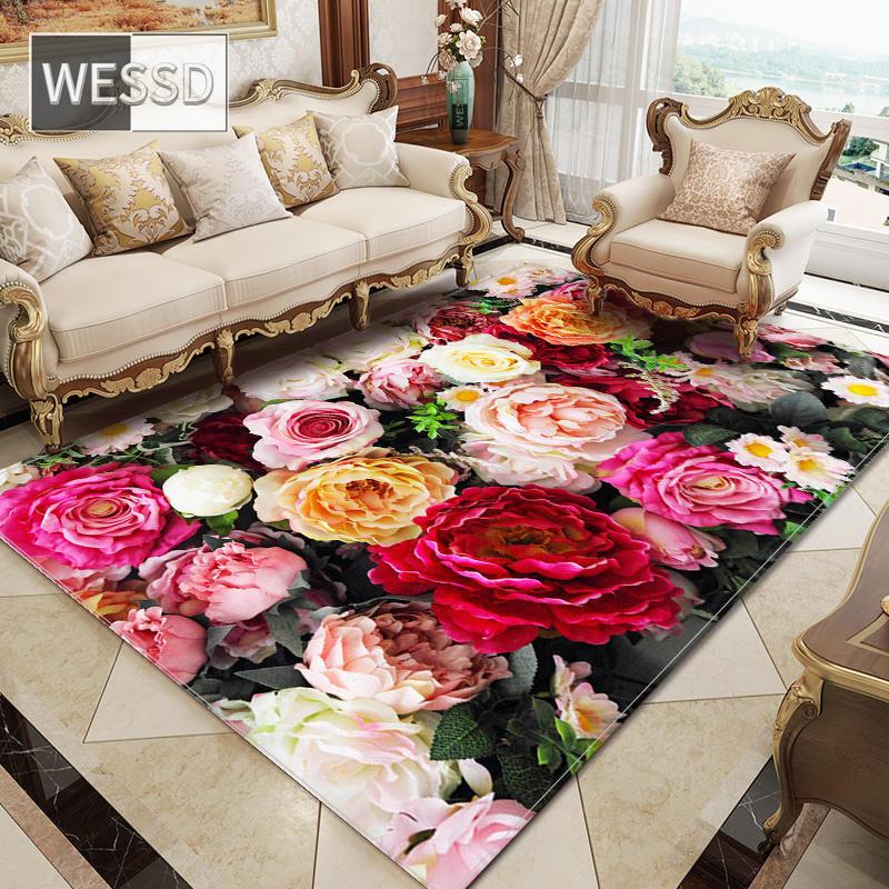 Красочный ковер со свежими цветами для спальни, большой ковер для зала с романтическим цветочным 3D напольным ковром для гостиной, ковер для комнаты для девочек, декор