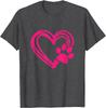 Pink Paw Print Heart Graphic Tee Casual Cotton Short Sleeve TShirt for Dog Lovers