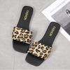 Women's Summer Clip On Outdoor Flat Bottomed Slippers Casual Square Head Leopard Print Beach Vacation Sandals 35-42