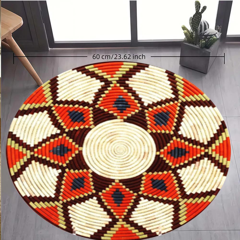 Geometric Pattern Round Carpet Flannel Soft Modern Living Room Bedroom Floor Mat Non Slip Washable Red White Blue Diamond Spiral