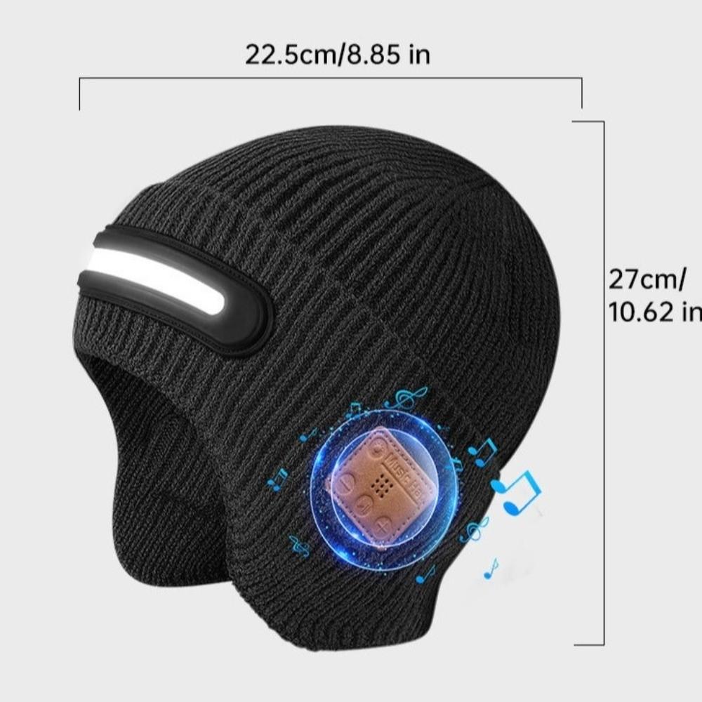 Светодиодная шапка-бини с Bluetooth, перезаряжаемая через USB, со встроенным динамиком и микрофоном, съемная, трехступенчатое освещение, вязаная шапка