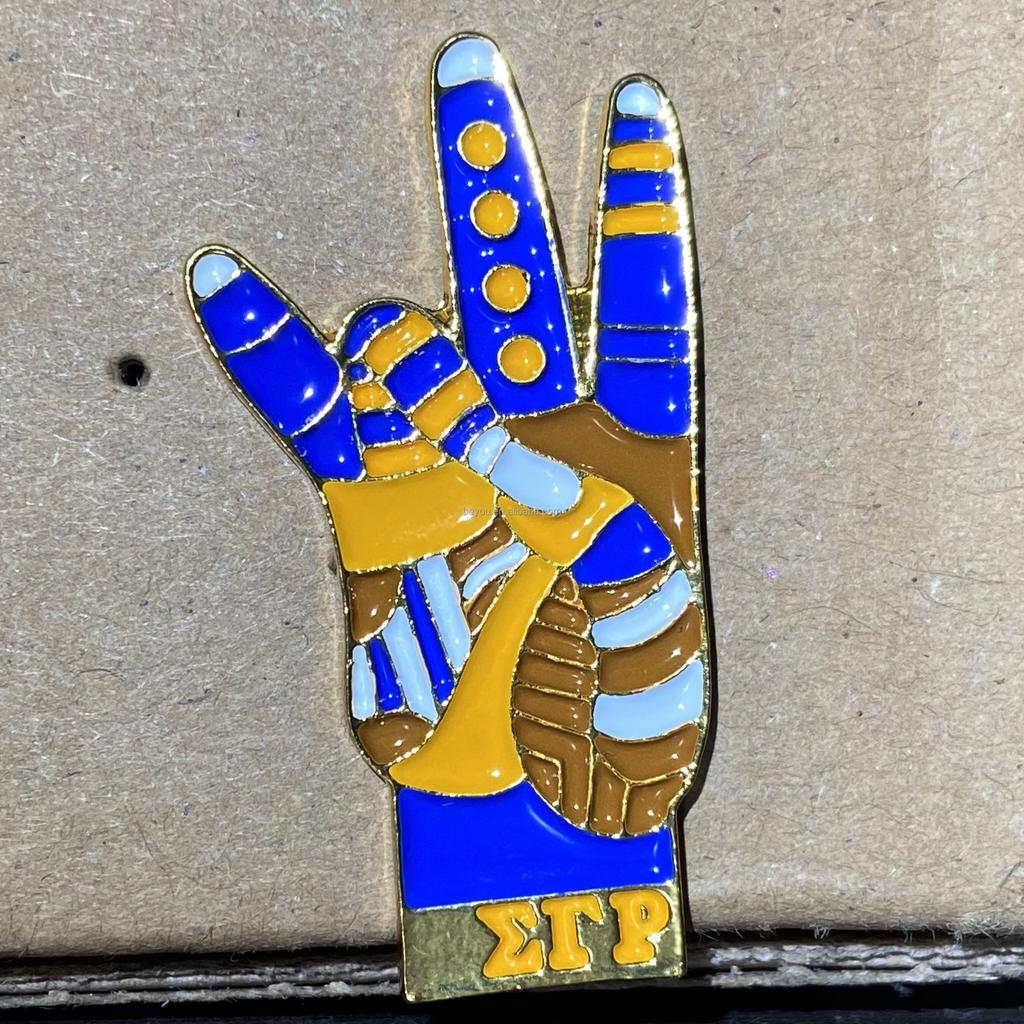 SGRHO Poodles Pearls Sorority Lapel Pin Blue Yellow Enamel Greek Sigma Gamma Rho Letters Alloy Brooch for Wedding Occasions Gift