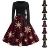 Женское модное винтажное платье с длинным рукавом и круглым вырезом с рождественским принтом