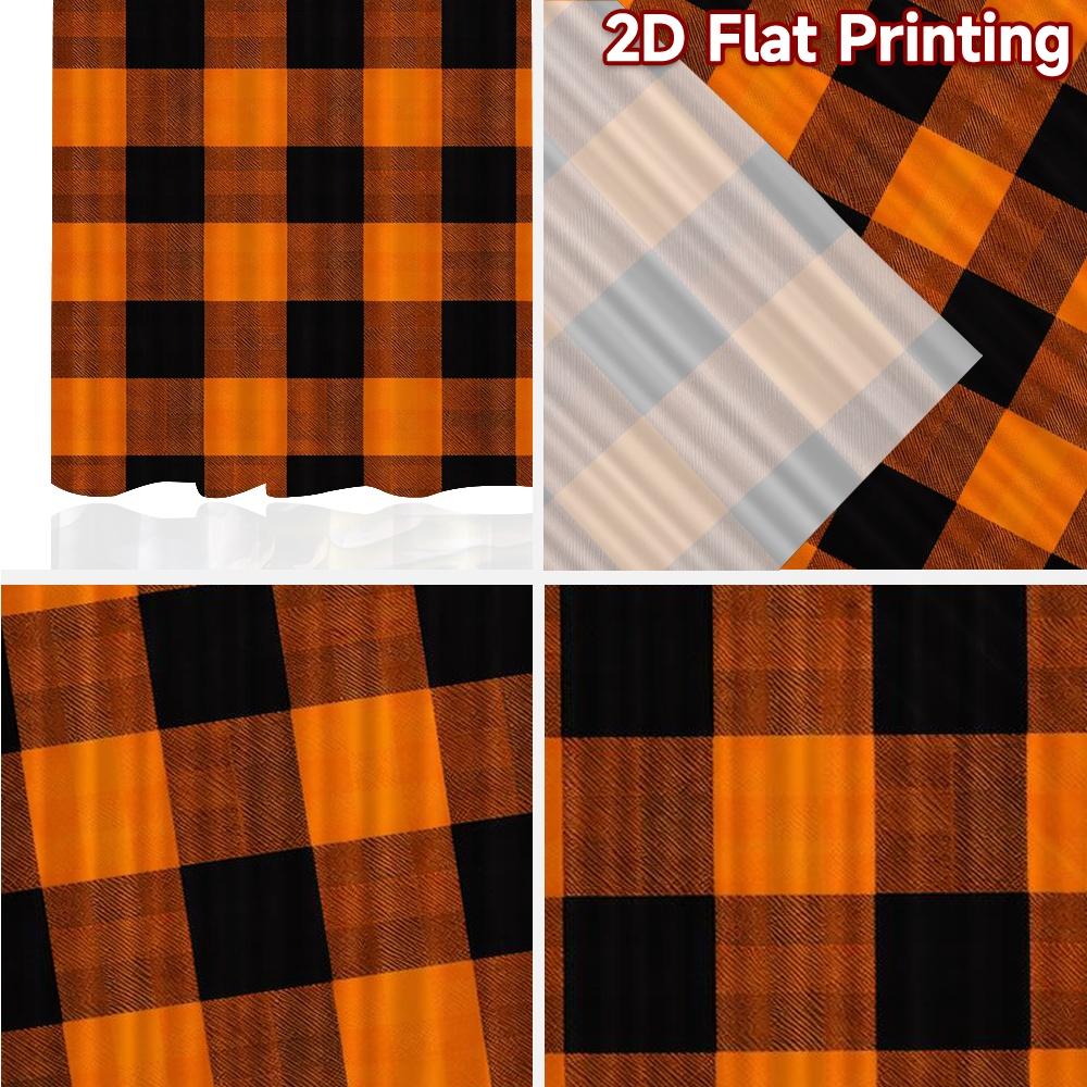2D FLAT PRINTING 2pcs Curtains (Without Rod) Halloween Orange Black Checks Popular Minimalist Curtains Prints Light Filtering