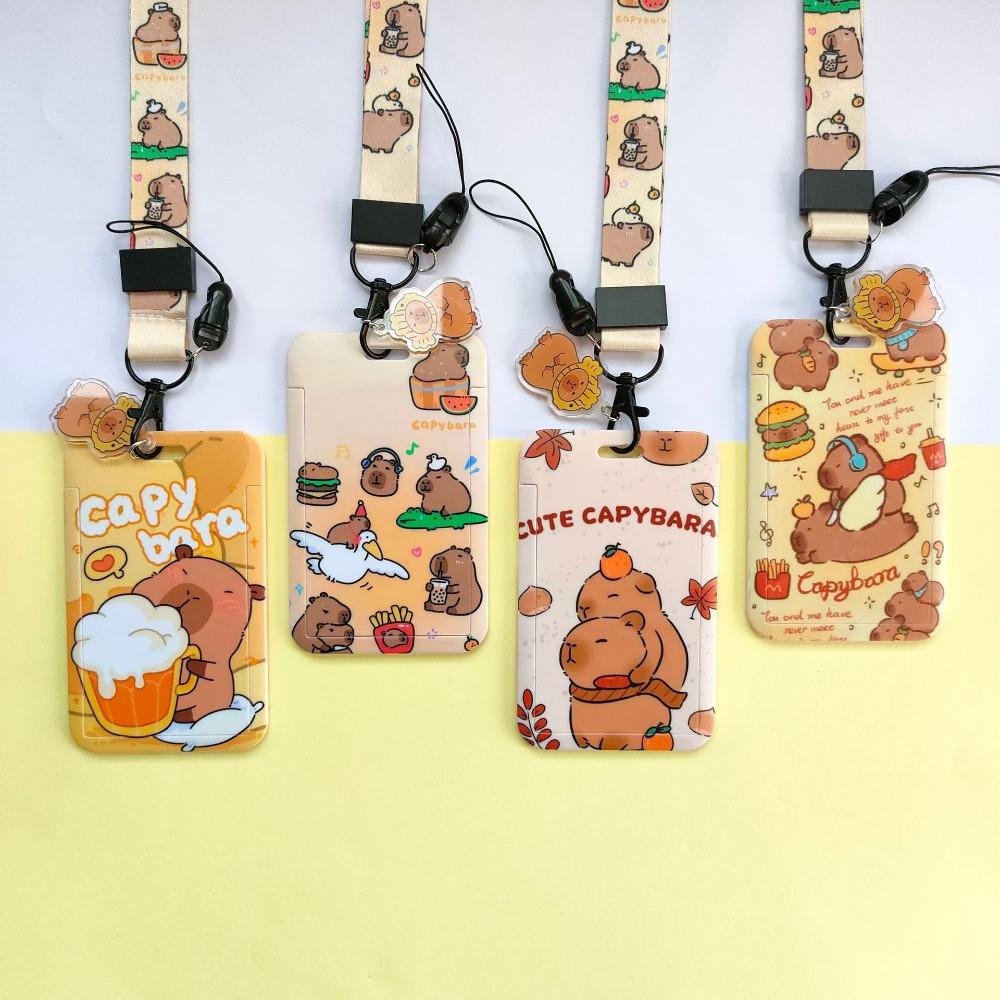 ABS ID Protection Card Case Cartoon Printing Long Lanyard Card Case Anti Loss Card Sleeve