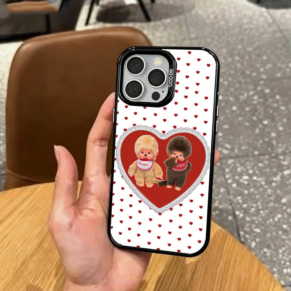 Plush Doll M-Monchhichis Phone Case For iPhone17,16,15,14,13,12,11 Plus,Pro Max Colored Silver Plated Inside Cover