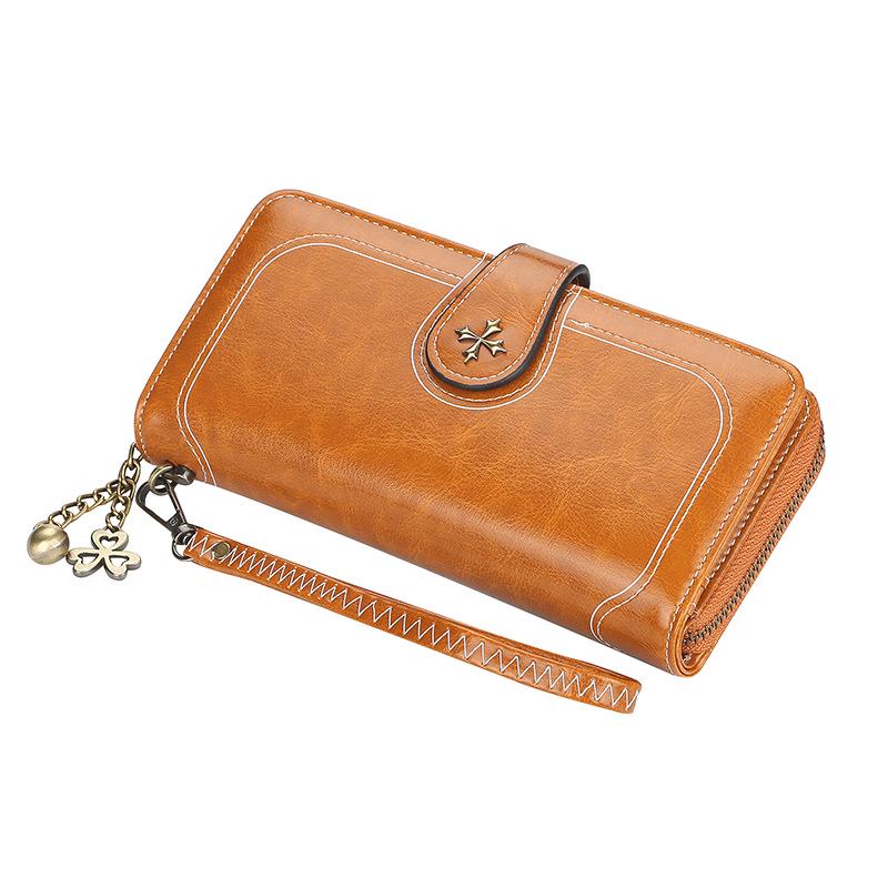 Baellerry Women's Four Leaf Clover Long Purse Multifunctional Wallet Pu Leather Card Holder Snap Button Billfold Fashion Cell Phone Bag with Lanyard