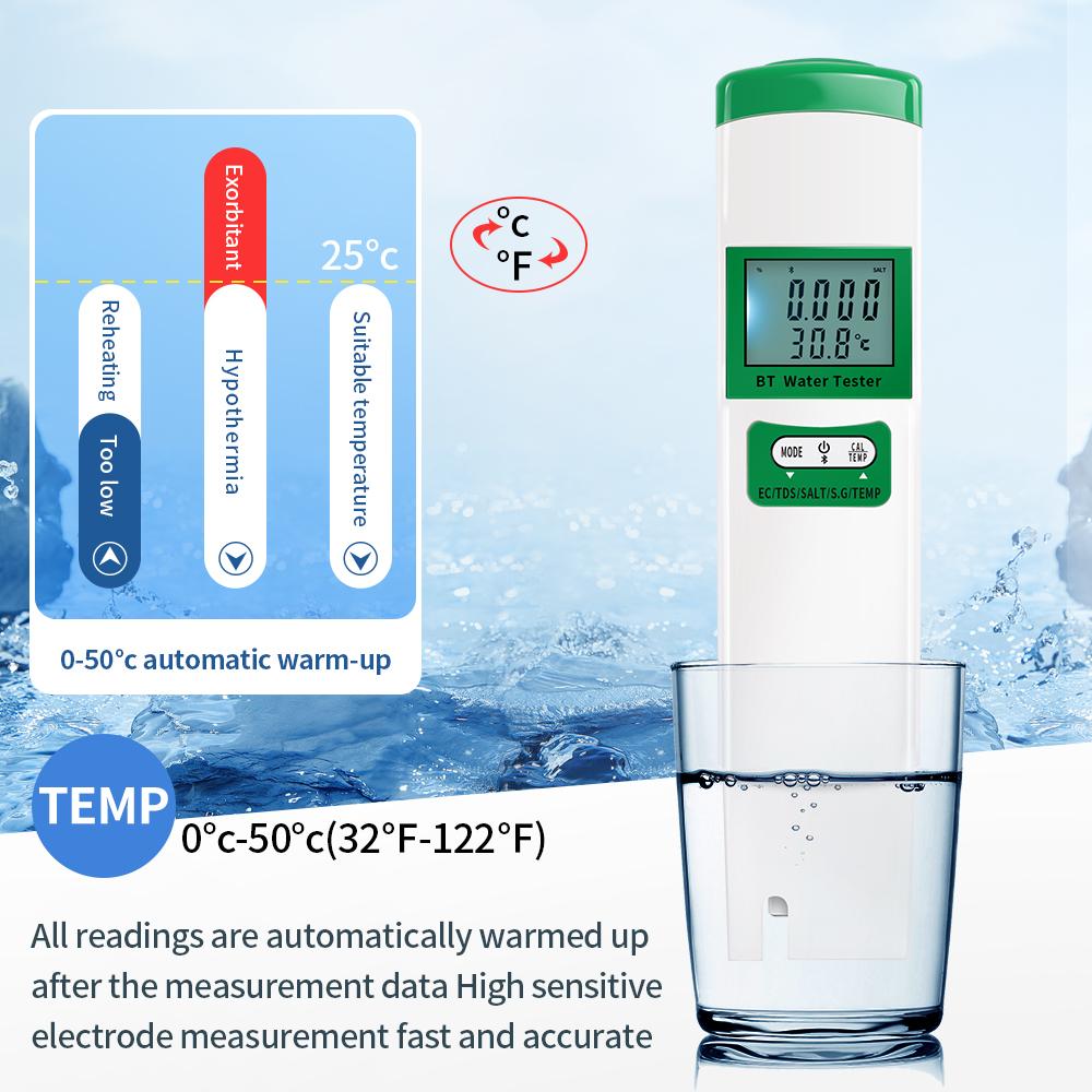 Bluetooth PH-метр 5 в 1 Ручка для измерения качества воды EC TDS СОЛЬ SG ТЕМП Метр 2 в 1 Тестер воды PH Medidor Монитор воды для аквариума бассейна
