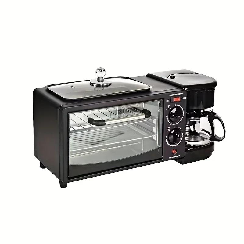 3-в-1 Завтрак Maker Домашняя мини электрическая печь хлебопечка, 600 мл капельная кофемашина, антипригарная сковорода, может жарить стейк на гриле