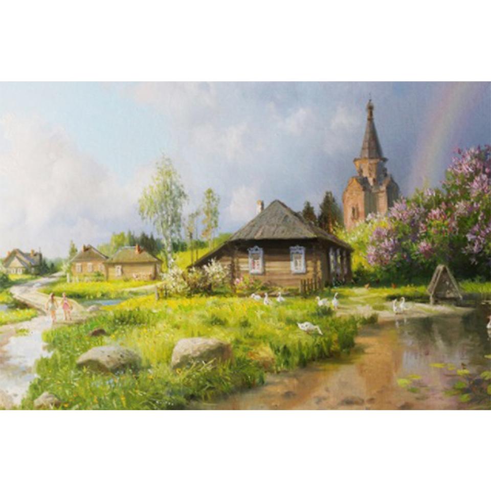 5D DIY Diamond Painting Pastoral Scenery Rhinestone Picture Full Round Full Diamond Embroidery Gift Mosaic Home Decoration Kit