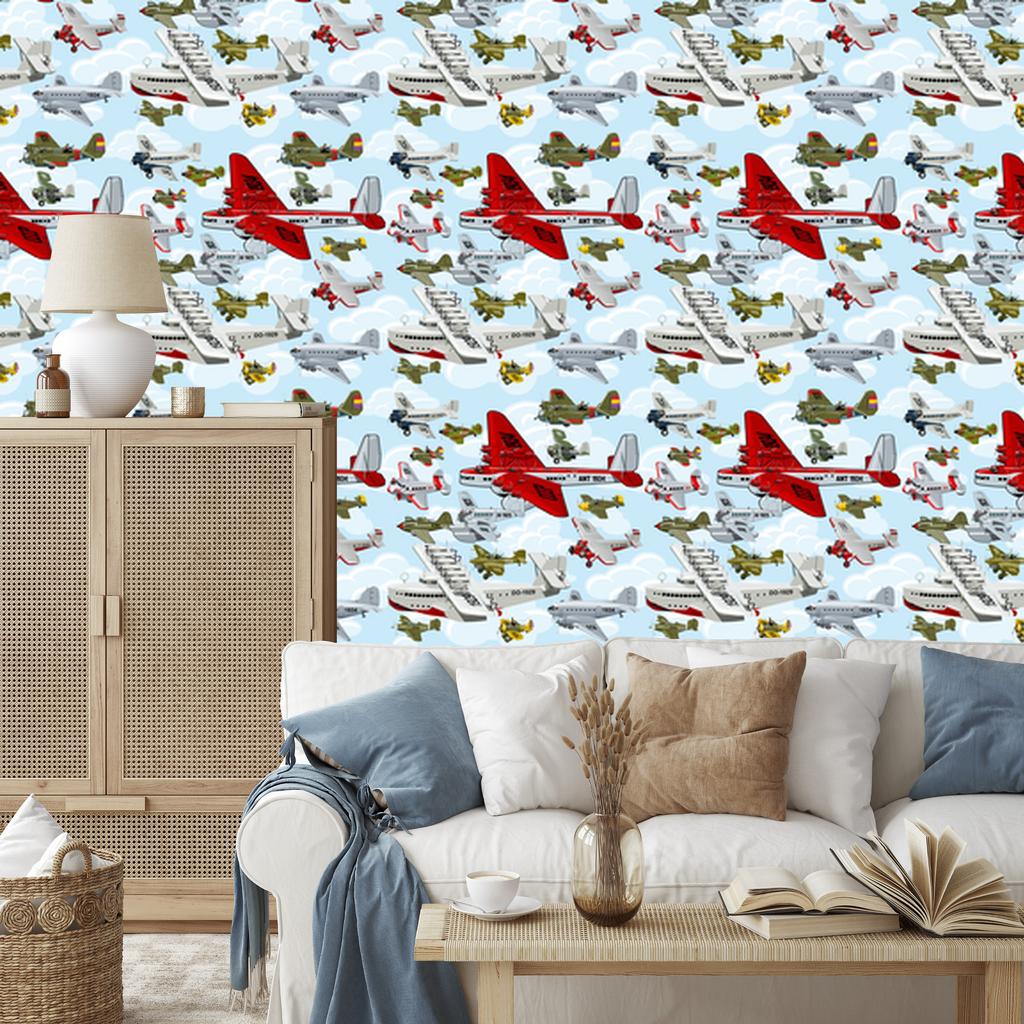 Wallpaper Colorful Vintage Airplanes in Vintage Style 50x1000