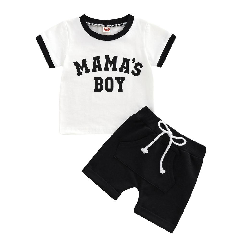 Baby Boys 2Pcs Summer Outfits, Short Sleeve Letter Print T-Shirts + Pocket Shorts Set
