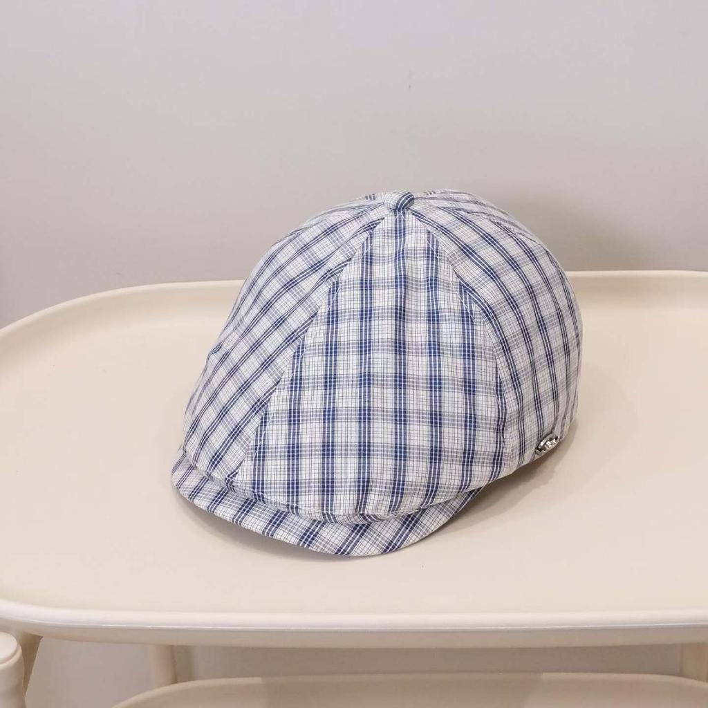 New plaid pure cotton forward hat women's spring summer thin short brim outdoor sun hat casual beret painter hat