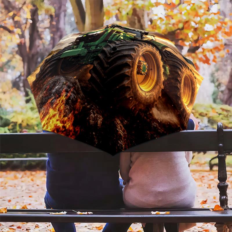 Зонт-автомат с рисунком «Строительная техника», портативный и складной дизайн, 8 спиц, рождественский или праздничный подарок.