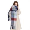 Winter Female Lattice Imitation Cashmere Scarf for Women Thick Warm Pashmina Bufanda Shawl Rainbow Tassel Echarpe Poncho Stoles