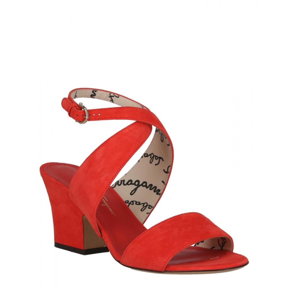 Salvatore Ferragamo Sheena Suede Heel Sandals Red