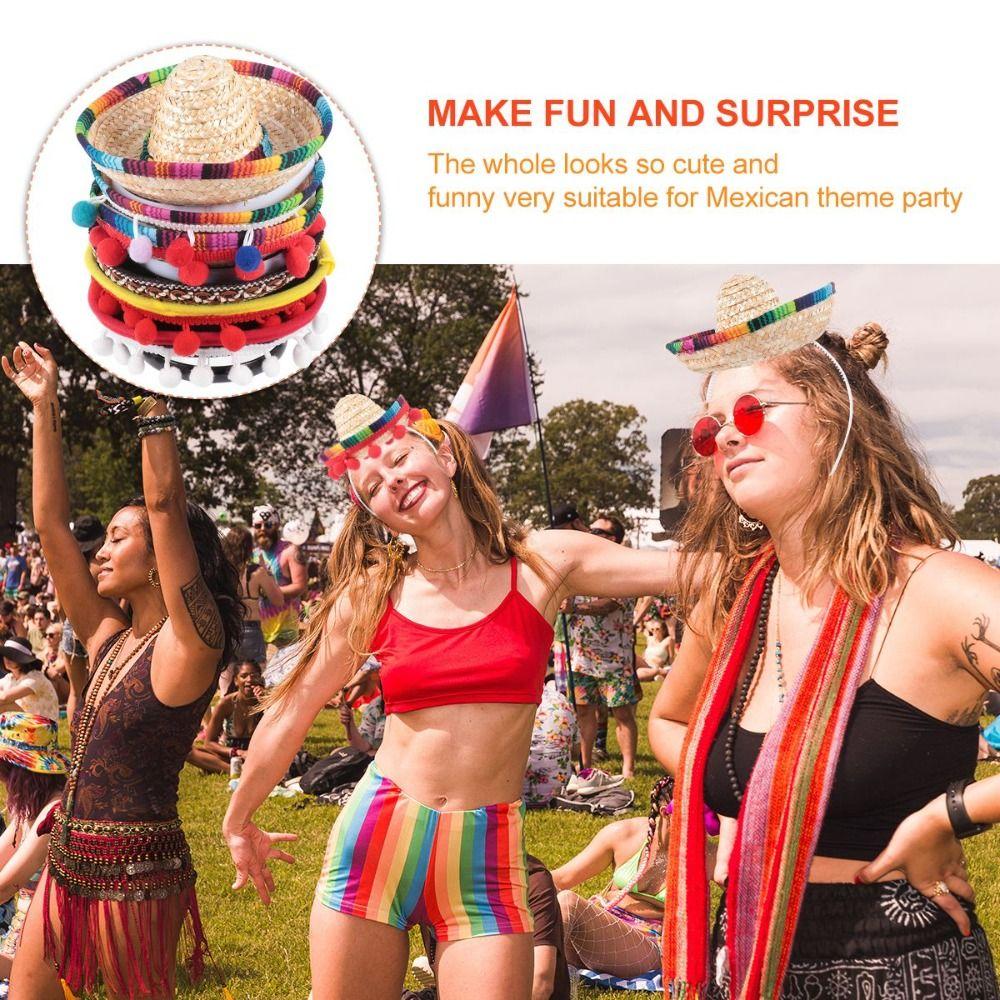 Красочные товары для вечеринок Мини мексиканская шляпа Обручи для волос Фестивальный головной убор Сомбреро Повязки на голову
