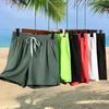 Men Summer Shorts Elastic Waist Adjustable Drawstring Sport Shorts with Pockets Solid Color Wide Leg Shorts