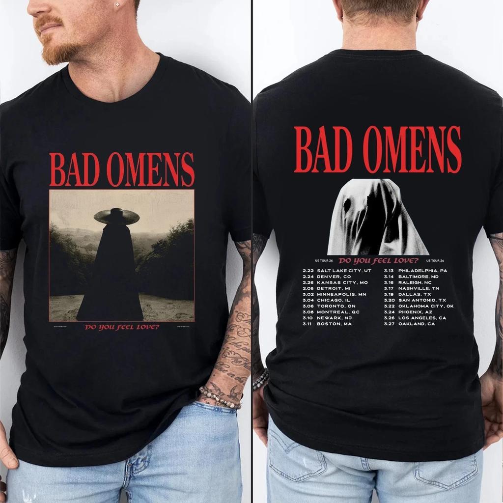 BAD OMENS Футболка с принтом Do You Feel Love Tour, Черная футболка с готической рок-графикой S-5XL