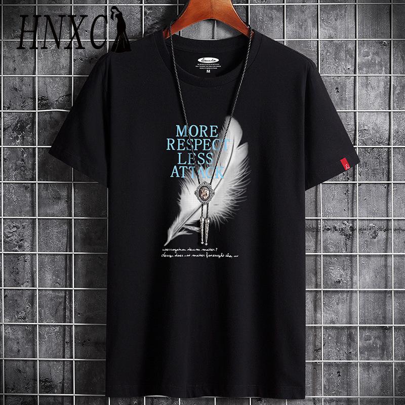 HNXC Cotton Short Sleeve T-shirt Men's Fashion Loose Half Sleeve Shirt Printed Compassionate Shirt