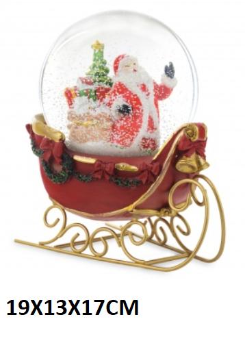 Glass Ball Sleigh with Santa Claus 19x13x17cm