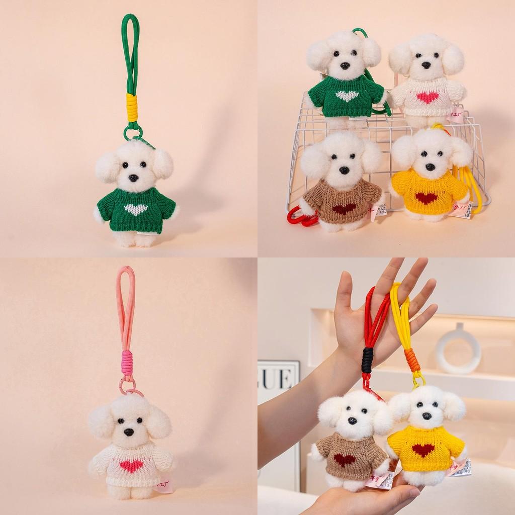 Teddy Dog Plush Pendant With Sweater Adorable Cartoon Dog Keyring For Backpack Decor
