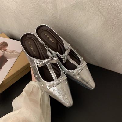 Нежные полутапочки феи 2025 Новая весенняя элегантность Высокое качество Повседневные и удобные тапочки с бантом Остроносые квадратные