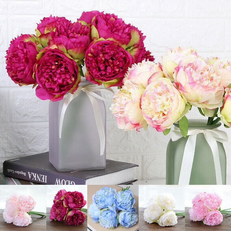 5 Head Big Peony Artifcial Silk Fake Flower Home Display Wedding Decor Bouquet