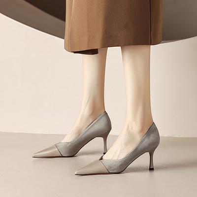 Туфли на высоком каблуке с V-образным вырезом женские тонкие каблуки заостренные каблуки кошачьи Французский темперамент элегантные сращивания легкие туфли с небольшим каблуком одинарные туфли