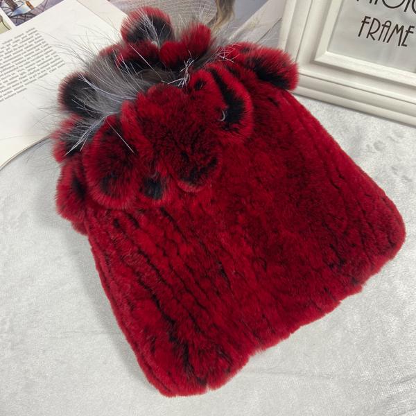 Пушистая зимняя шапка из натурального меха, теплая шапка из натурального меха кролика Рекс, женская вязаная шапка из 100% натурального меха