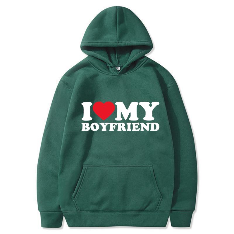 Мужские комплекты с длинными рукавами для пар I Love My Boyfriend Hoodies Sweatparsons Suits Женские толстовки с капюшоном и спортивные штаны Lover Sets