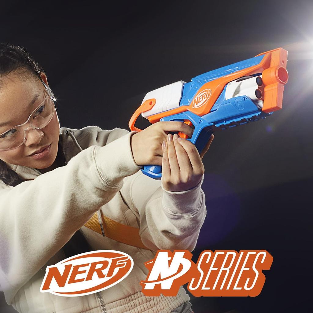 Hasbro NERF N-Series Agility Blaster, Высокопроизводительный игрушечный бластер для пенных дротиков с вращающимся барабаном на 6 дротиков и 12 дротиками N1 в комплекте, Возраст 8+