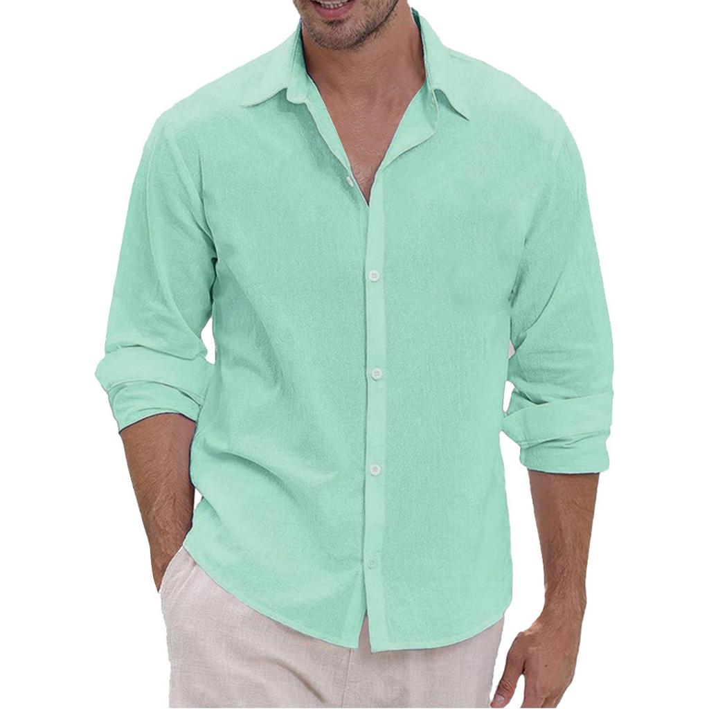 Men's Hawaii  Summer New Loose Solid Long Sleeve Shirt Cardigan Beach Shirt