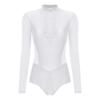 Womens Gymnastics Figure Skating Leotard Long Sleeve Sheer Mesh Sparkle Rhinestone Bodysuit