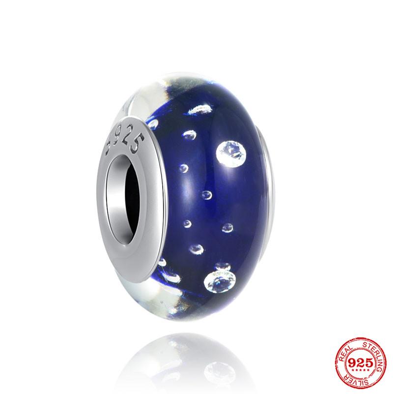 New S925 Sterling Silver Plated Pink Red Green Blue Murano Glass Bead Charm Fit Original Bracelet DIY Jewelry For Girl