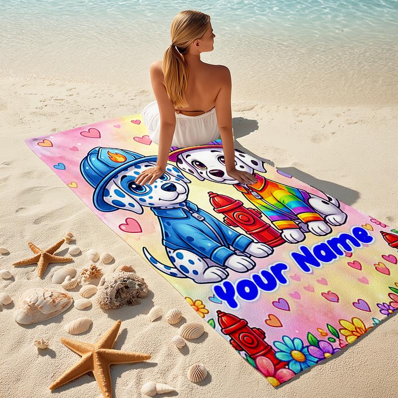 1PC Custom Name Rainbow Puppies Adventure Beach Towel Highly Absorbent And Sand-Resistant Towel for Swimming, Pool, Yoga, And Travel Lightweight
