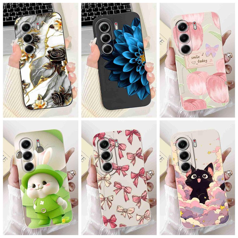 For Tecno Camon 40 Pro 5G Case Fashion Flower Cute Rabbit Soft Silicone Cover For Tecno Camon 40Pro 5G 6.78" Bumper Phone Cases